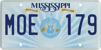 MS license plate MOE179