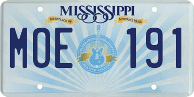 MS license plate MOE191
