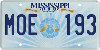 MS license plate MOE193
