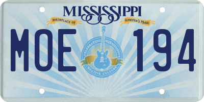 MS license plate MOE194