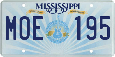 MS license plate MOE195