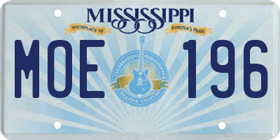 MS license plate MOE196