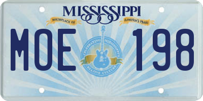 MS license plate MOE198