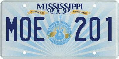MS license plate MOE201