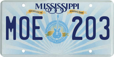 MS license plate MOE203