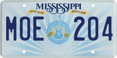 MS license plate MOE204