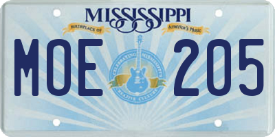 MS license plate MOE205