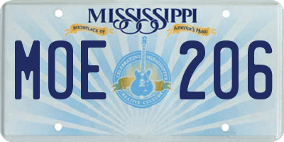 MS license plate MOE206
