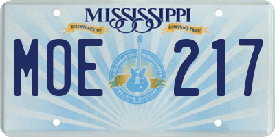 MS license plate MOE217