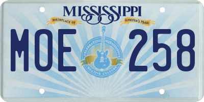 MS license plate MOE258