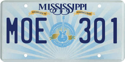 MS license plate MOE301