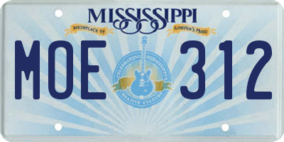 MS license plate MOE312