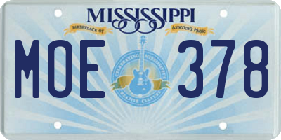 MS license plate MOE378