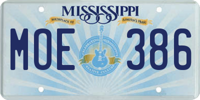 MS license plate MOE386