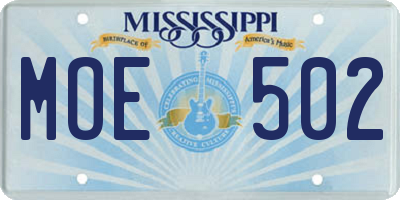 MS license plate MOE502