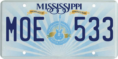 MS license plate MOE533