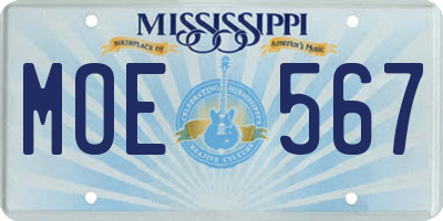 MS license plate MOE567