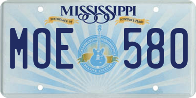 MS license plate MOE580
