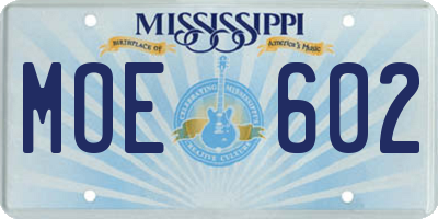 MS license plate MOE602
