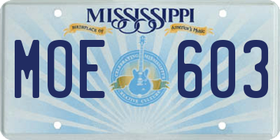 MS license plate MOE603