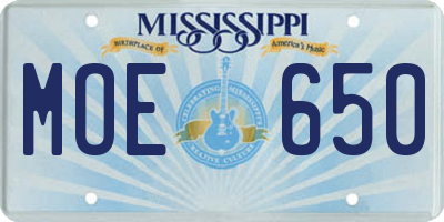 MS license plate MOE650
