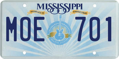 MS license plate MOE701
