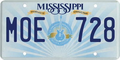 MS license plate MOE728