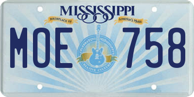 MS license plate MOE758