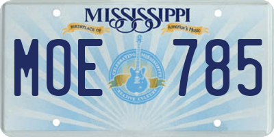 MS license plate MOE785