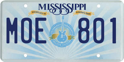 MS license plate MOE801