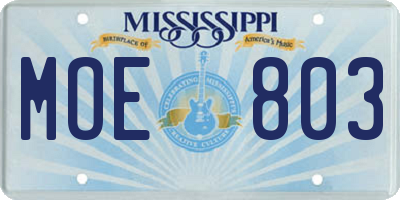 MS license plate MOE803