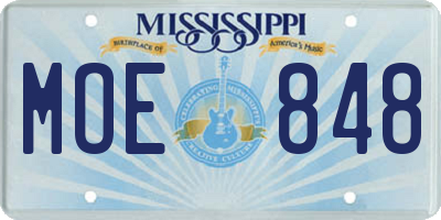 MS license plate MOE848