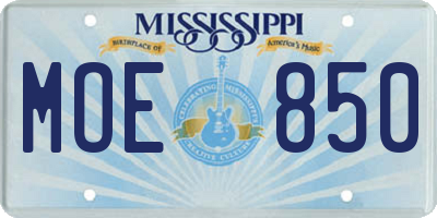 MS license plate MOE850