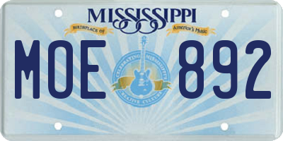 MS license plate MOE892