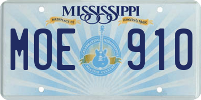 MS license plate MOE910