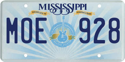 MS license plate MOE928