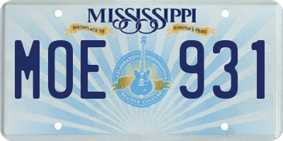 MS license plate MOE931