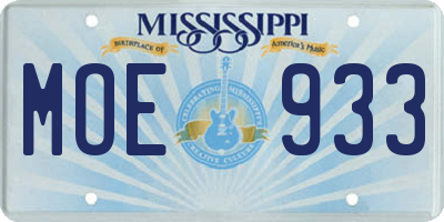 MS license plate MOE933