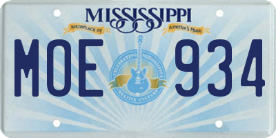MS license plate MOE934