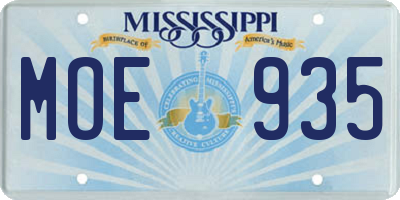 MS license plate MOE935