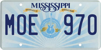 MS license plate MOE970