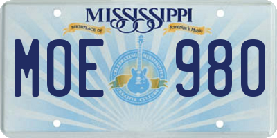 MS license plate MOE980