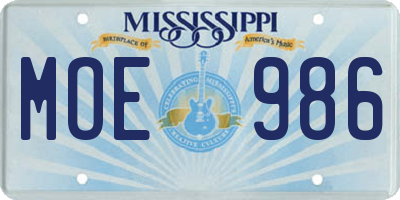 MS license plate MOE986