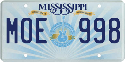 MS license plate MOE998
