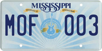 MS license plate MOF003