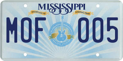MS license plate MOF005