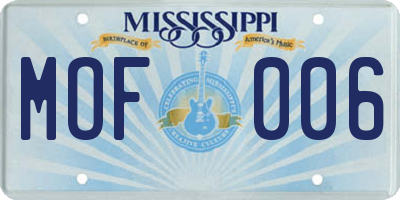 MS license plate MOF006