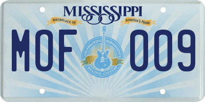 MS license plate MOF009