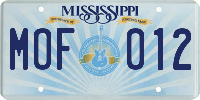 MS license plate MOF012