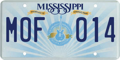MS license plate MOF014